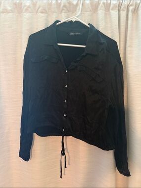 ZARA Black Button-Down Tie-Hem Shirt